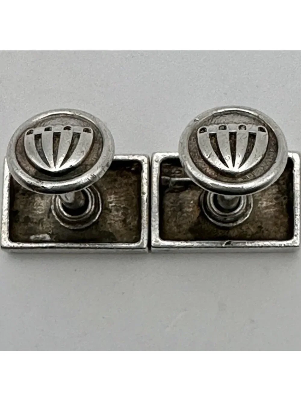 Blue Red Enamel Stripe Cufflinks Designed Signed Sterling Silver Unique Fix Back